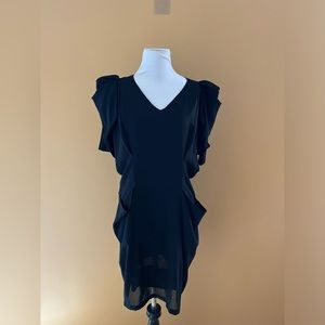 Y2K silk/Cotton Black Sculptural Pagoda Sleeve Origami Puff Shoulder dress, sz S